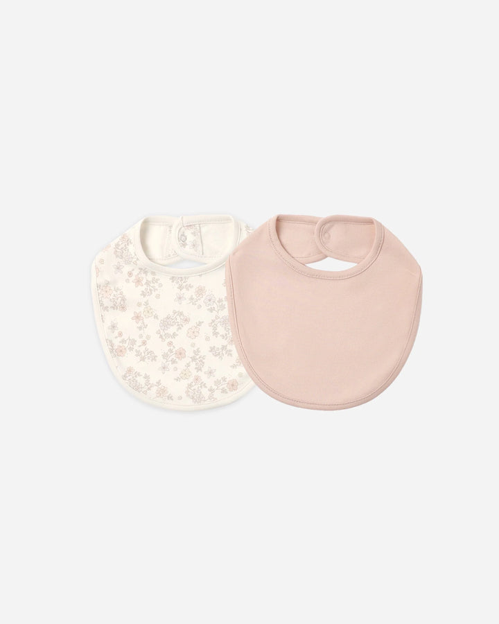 Lot de 2 bavoirs en jersey à boutons-pression - Fleur de vigne & Rose poudré