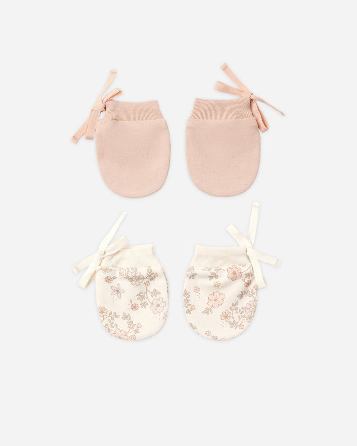 Mitaines pour nouveau-né - Fleurs de vigne & Rose Poudré