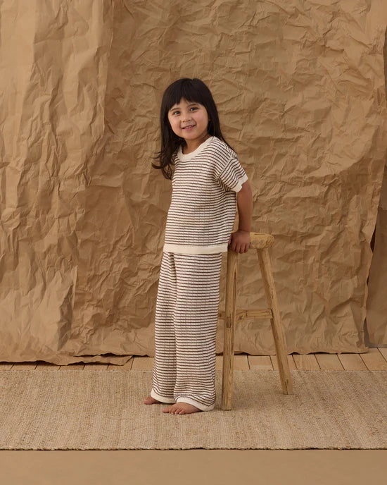 Chandail en tricot court et ample - Rayures chocolat