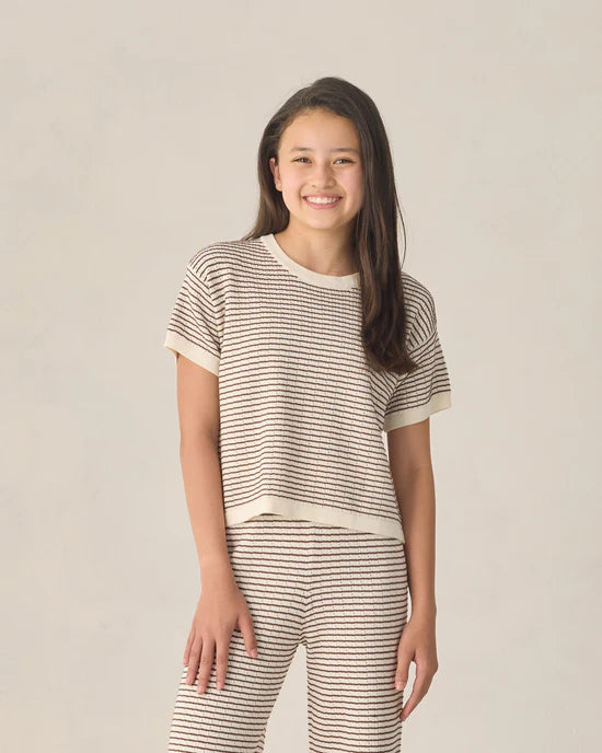 Chandail en tricot court et ample - Rayures chocolat