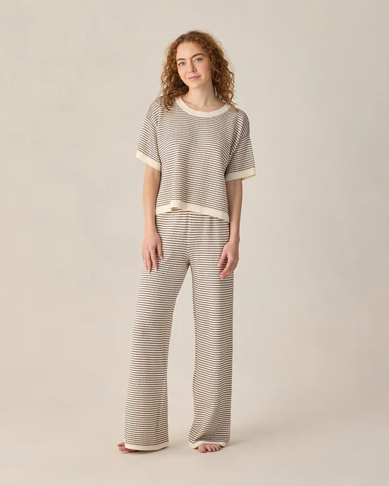 Pantalon large en tricot - Rayures chocolat (Femme)