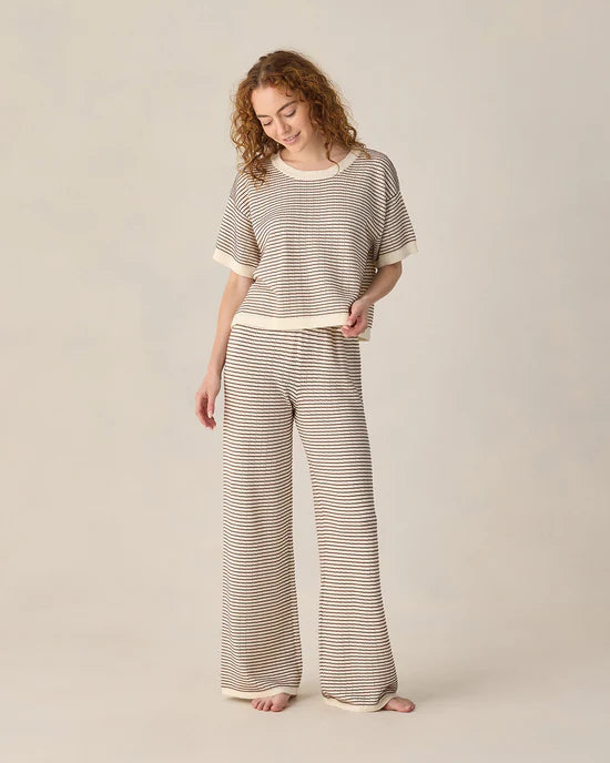 Chandail en tricot court et ample - Rayures chocolat (Femme)