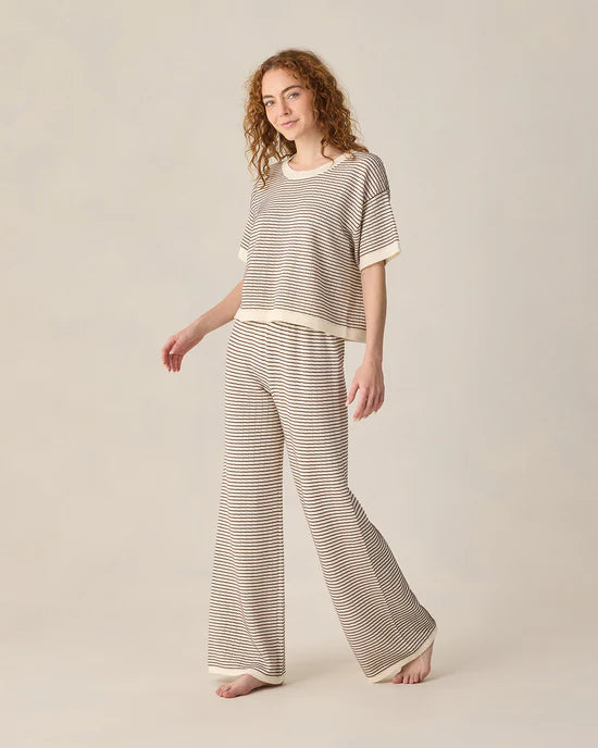Chandail en tricot court et ample - Rayures chocolat (Femme)