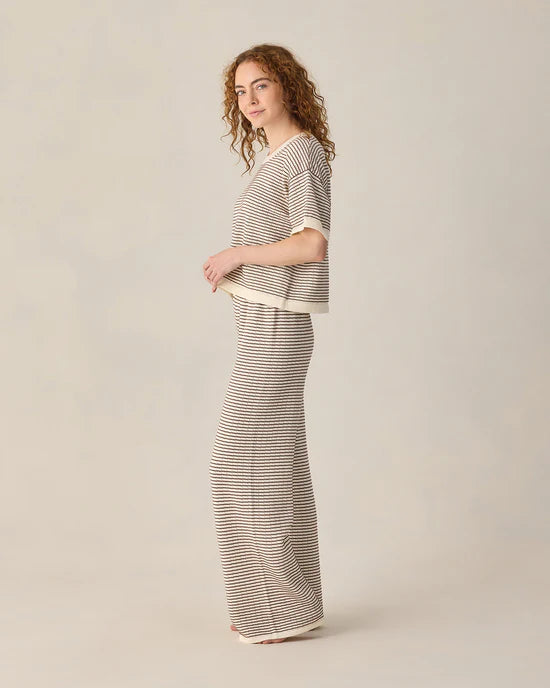 Chandail en tricot court et ample - Rayures chocolat (Femme)