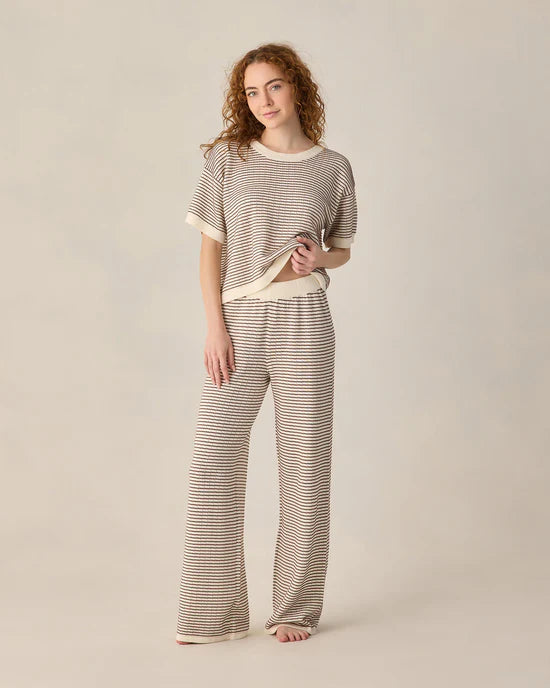Chandail en tricot court et ample - Rayures chocolat (Femme)