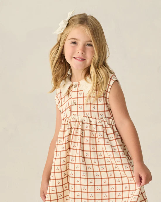 Robe Babydoll à col - Carreaux cerise