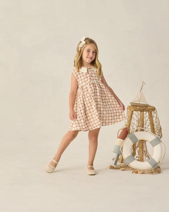 Robe Babydoll à col - Carreaux cerise
