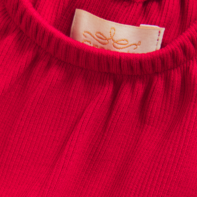 Haut à manches très courtes en tricot côtelé - Rouge chili