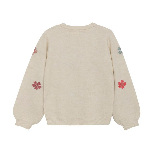 Pull en tricot avec fleurs brodées