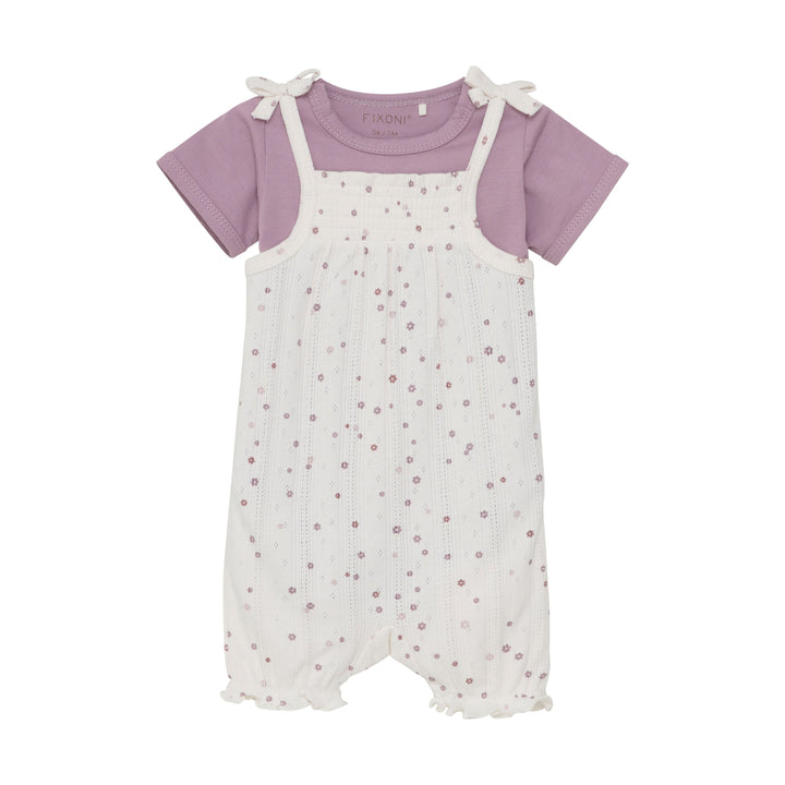 Ensemble salopette en pointelle fleurie avec cache-couche