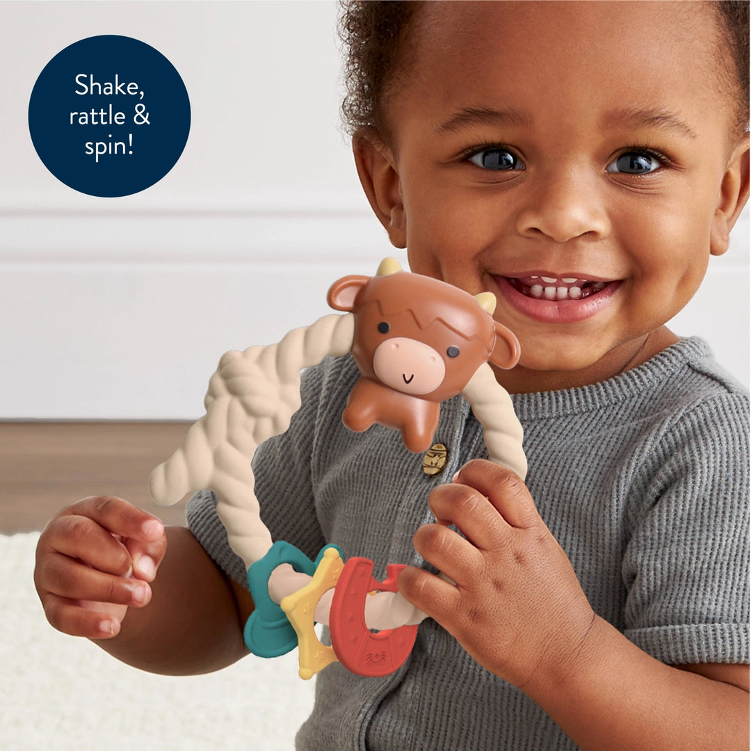 Hochet et anneau de dentition en silicone Ritzy Rattle™ - Vache Highland