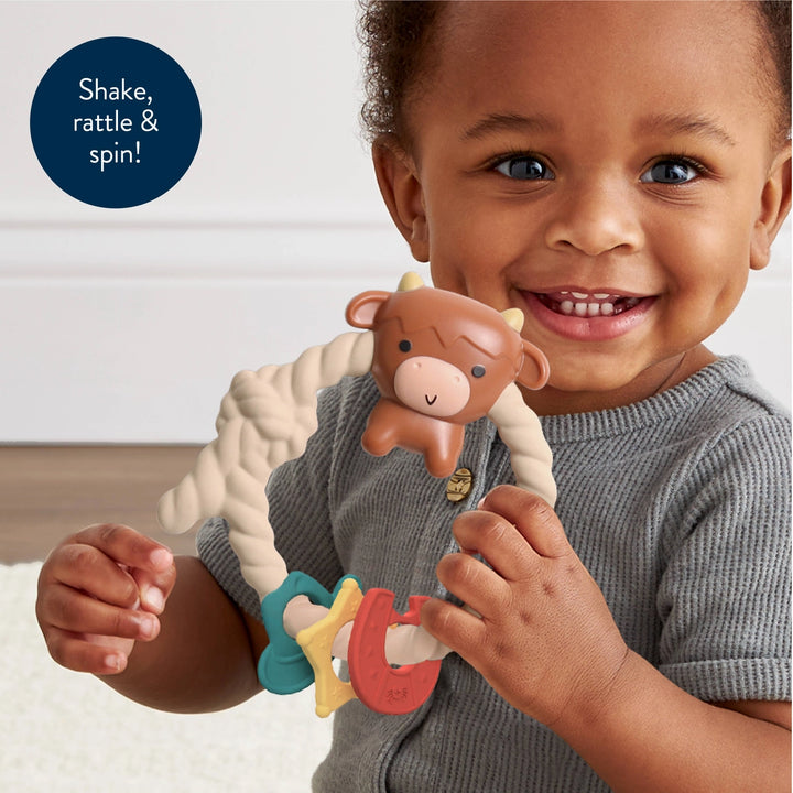 Hochet et anneau de dentition en silicone Ritzy Rattle™ - Vache Highland