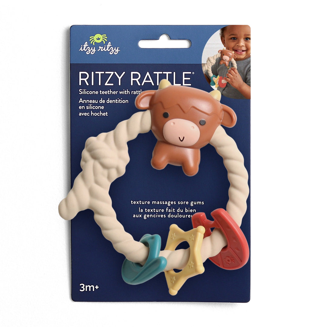 Hochet et anneau de dentition en silicone Ritzy Rattle™ - Vache Highland