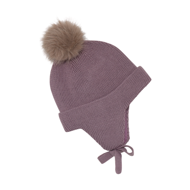 Lavender lined pompom hat