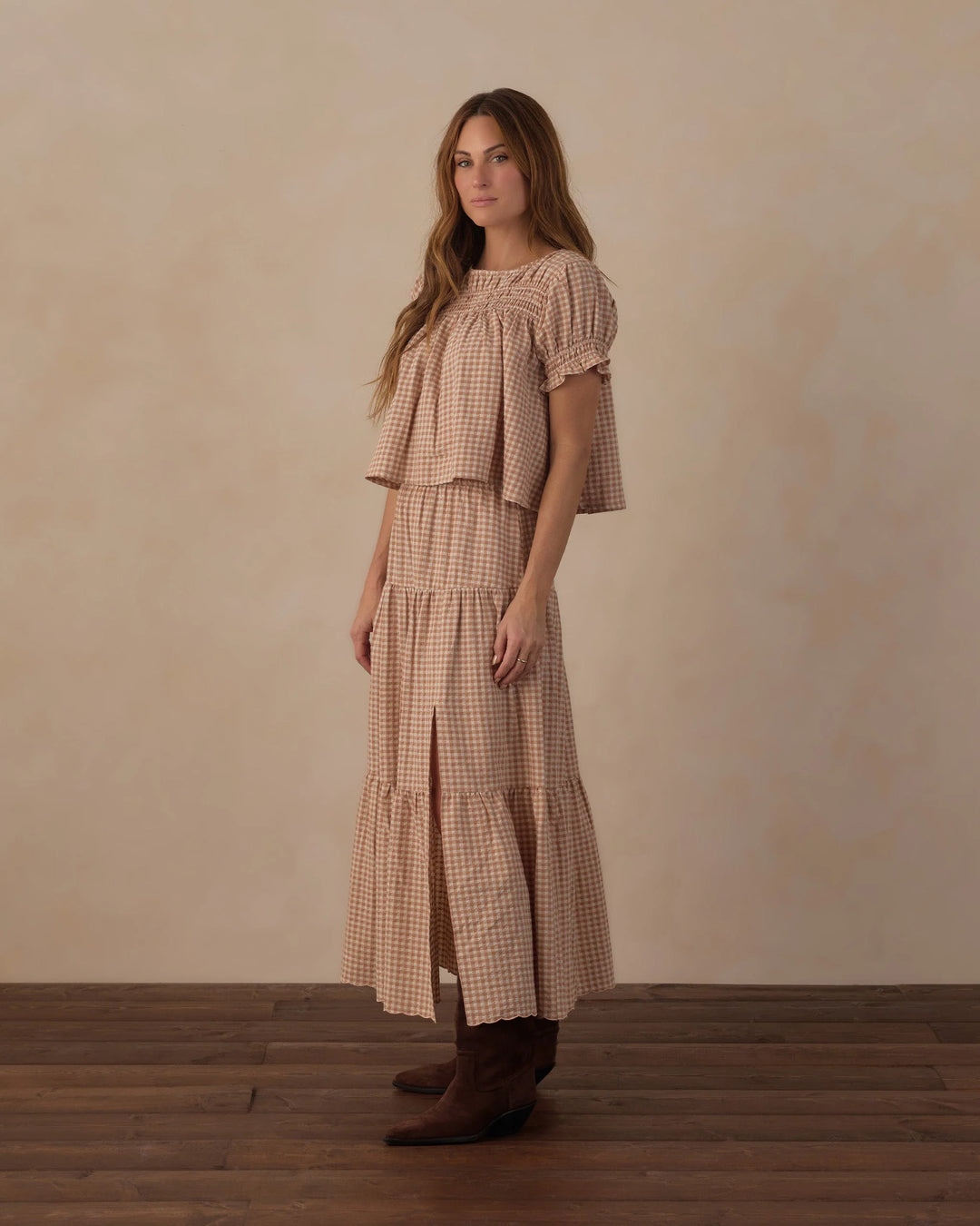 Jupe midi à volants pour femme - Fawn Gingham
