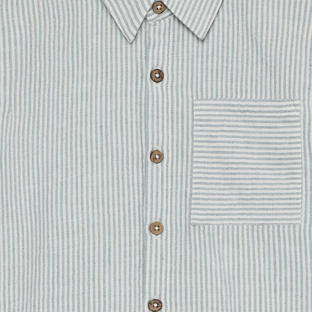 Short-sleeved chiffon shirt with fine blue stripes