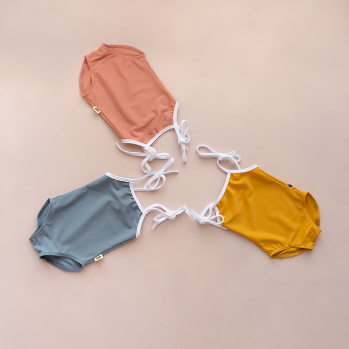 Maillot de bain une pièce à bretelles -Bleu côtier  3-4 ans