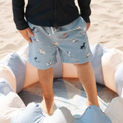 Surfer dog print pool shorts