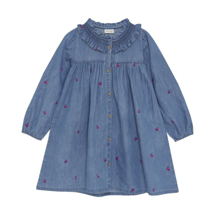 Robe en jeans avec cerises brodées
