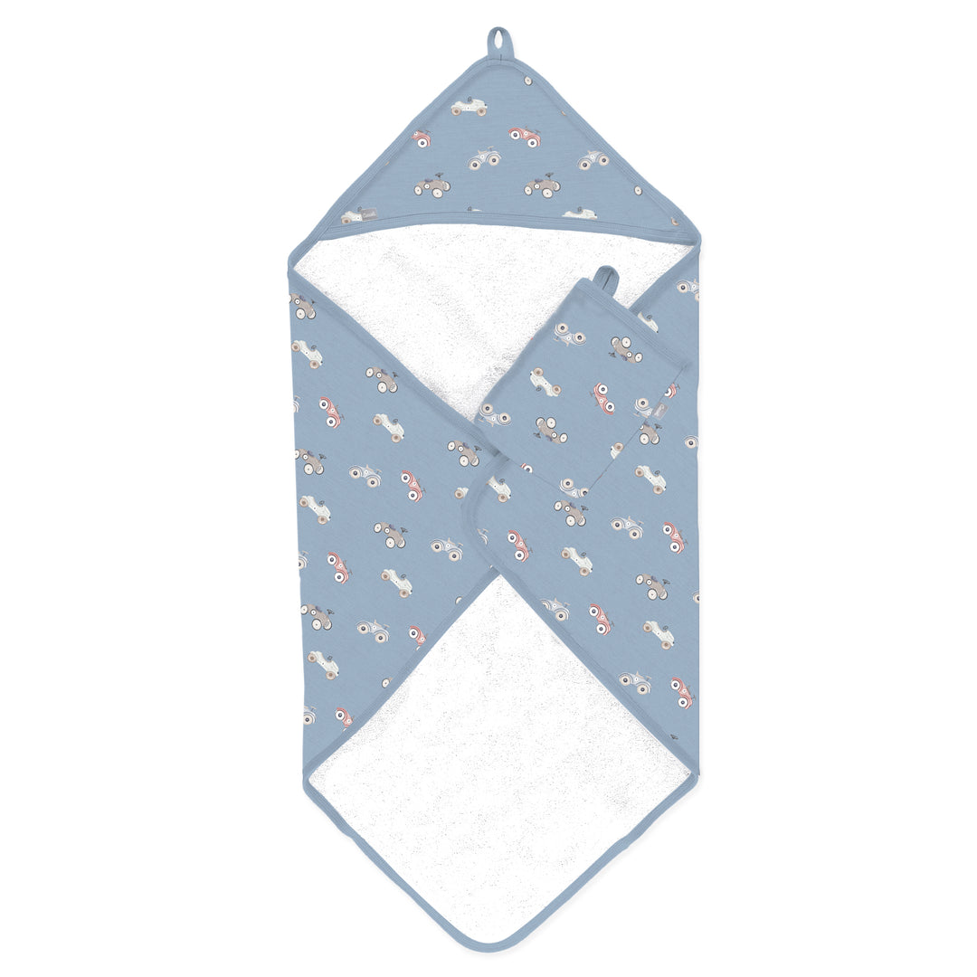 Serviette à capuchon - Voitures sur fond bleu acier
