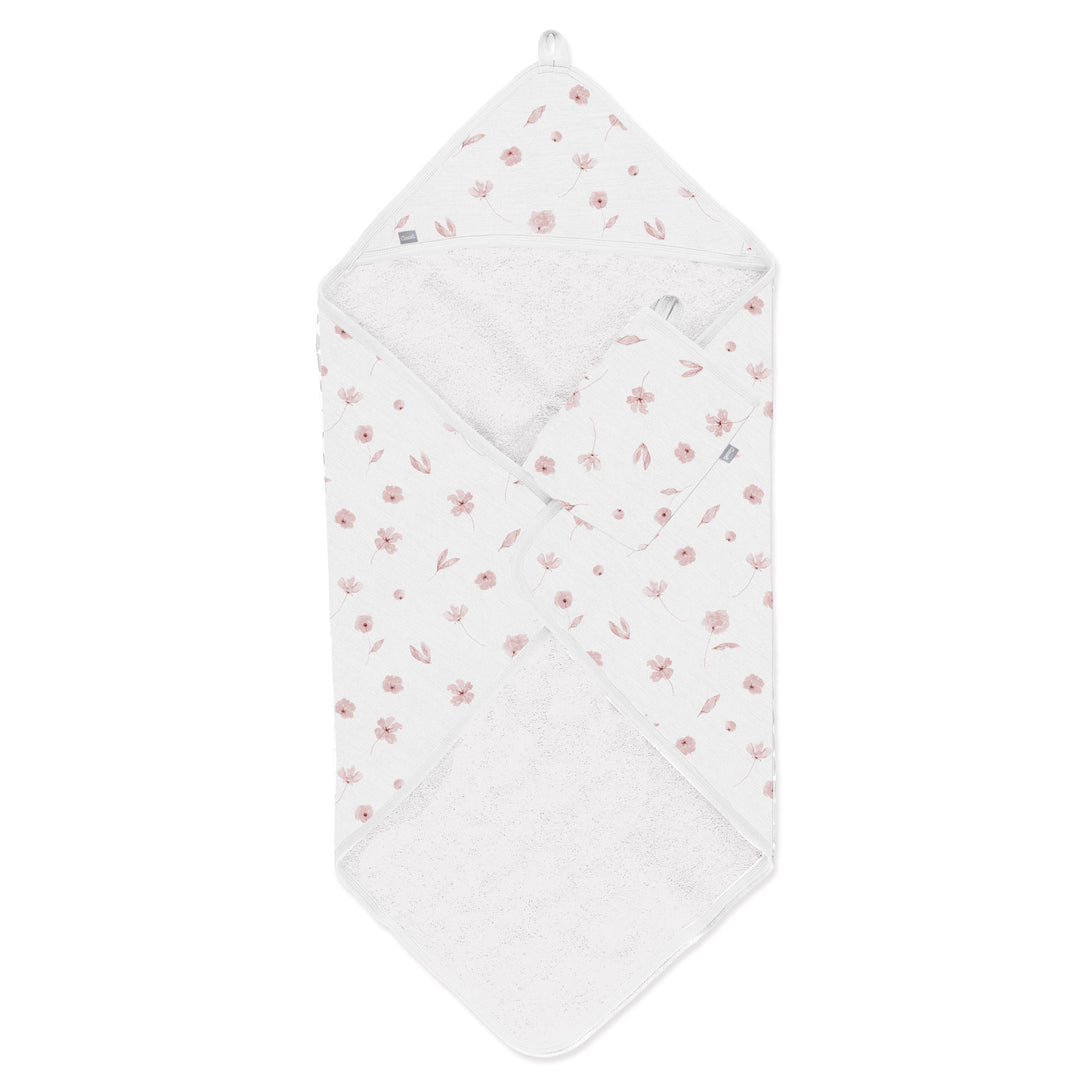 Serviette à capuchon - Fleurs roses sur fond crème
