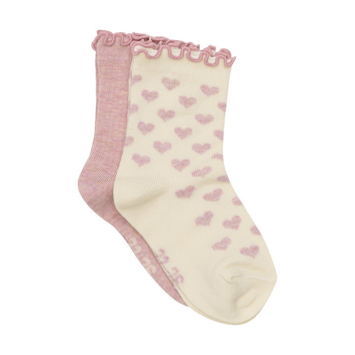 Paquet de 2 paires de chaussettes à rebords frisotés - Coeurs