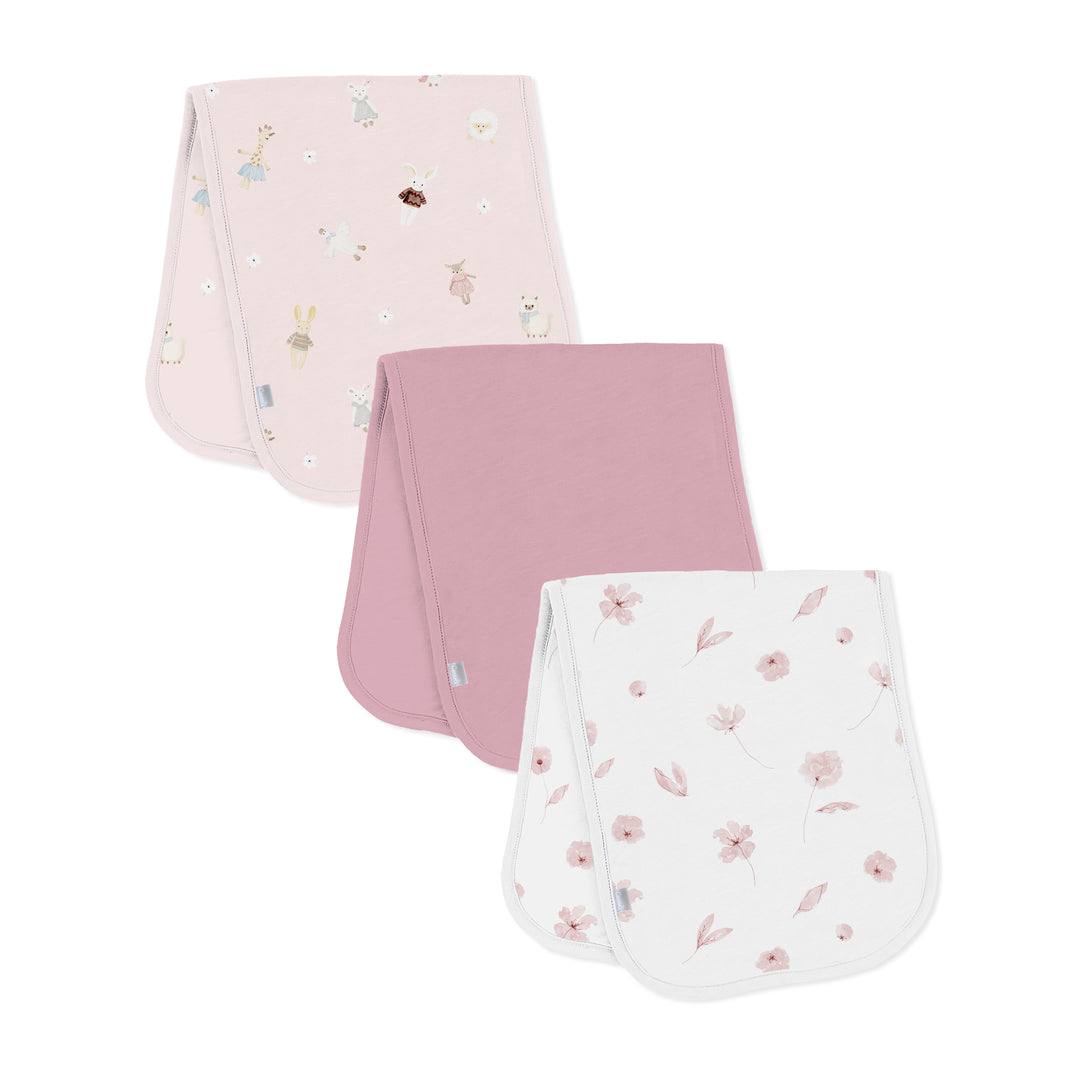 Ensemble de 3 bavoirs à rots - Fleurs roses