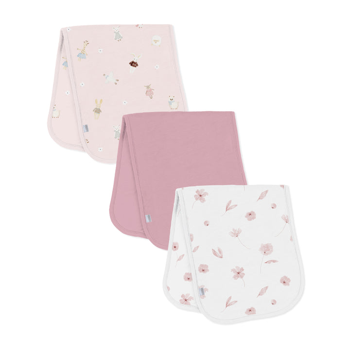 Ensemble de 3 bavoirs à rots - Fleurs roses