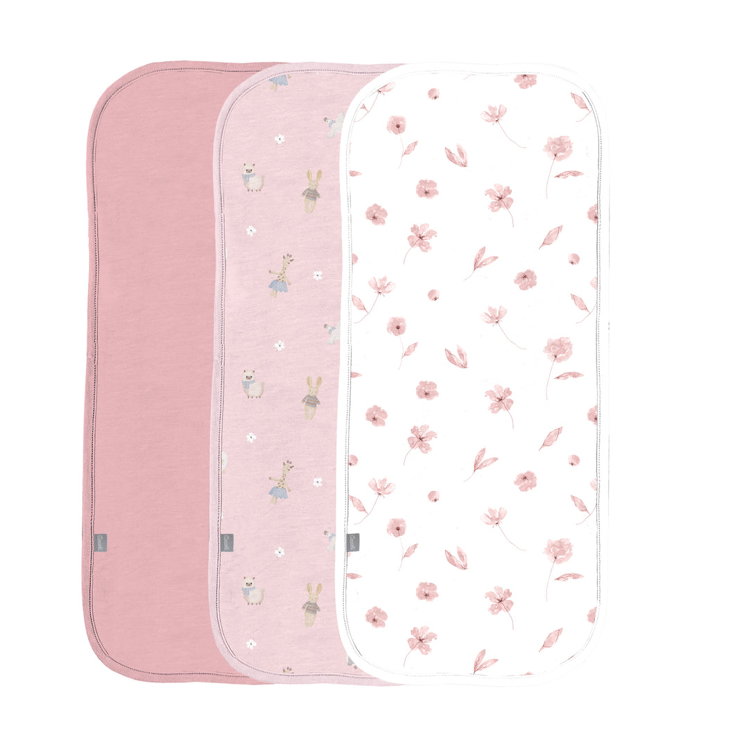 Ensemble de 3 bavoirs à rots - Fleurs roses
