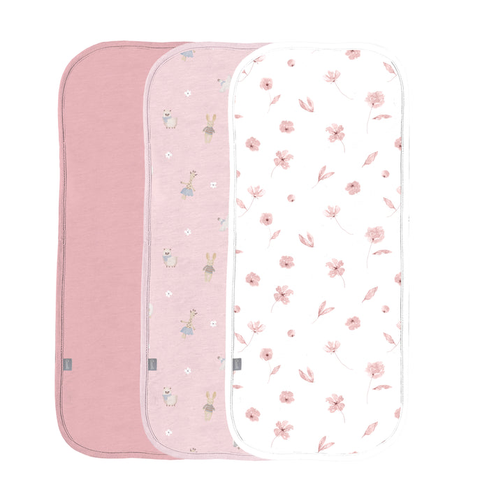 Ensemble de 3 bavoirs à rots - Fleurs roses