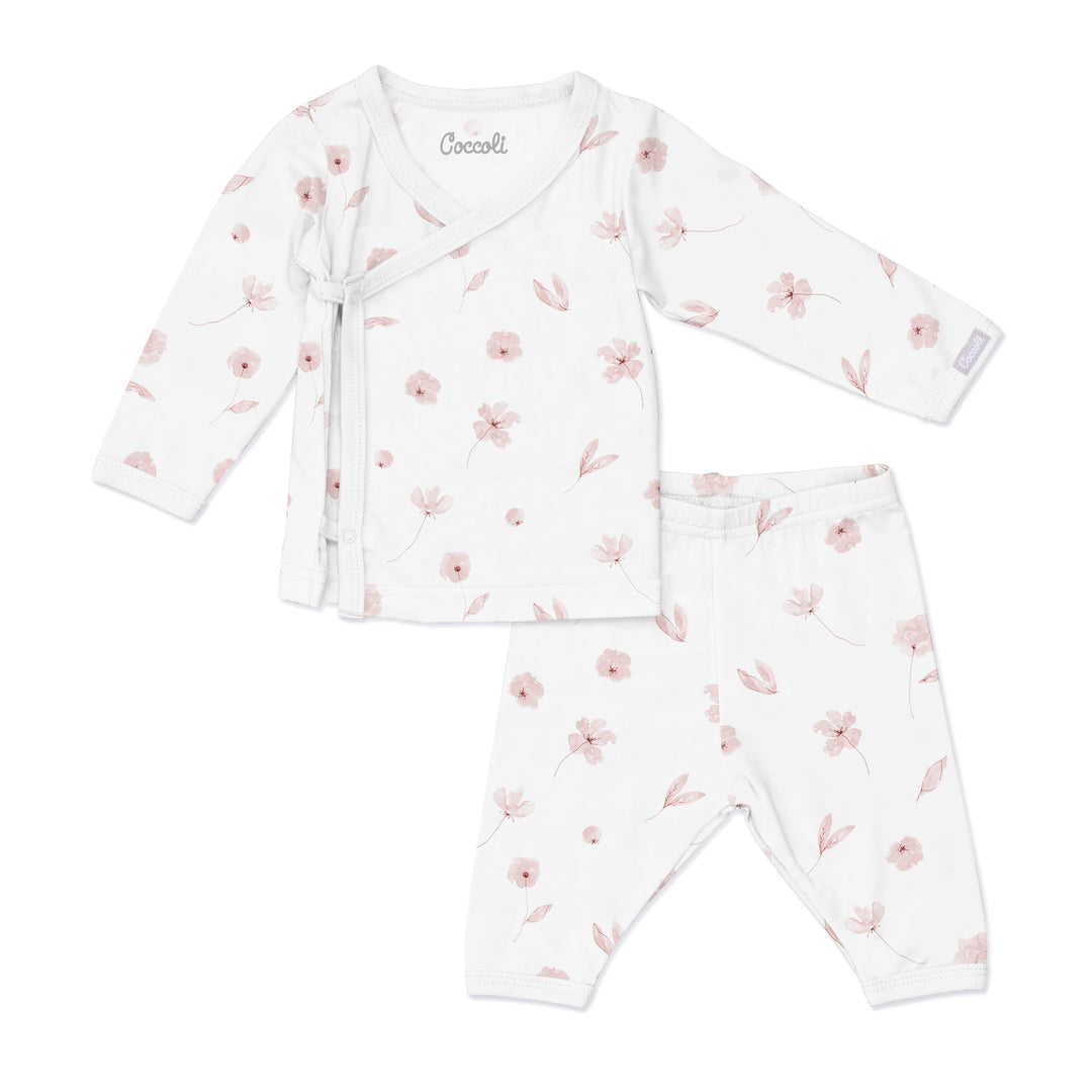 Ensemble kimono - Fleurs roses sur fond crème